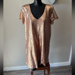 Light Up the Night Champagne Sequin Shift Dress Size Large Lulus
